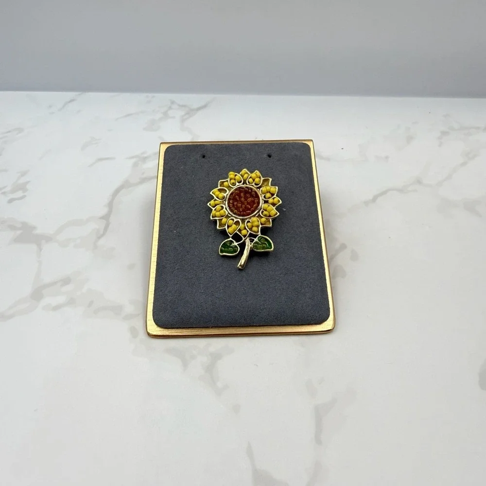 Vintage Alloy‎ Sunflower Gold-Toned Beaded Fashion Decorative Enamel Brooch Pin